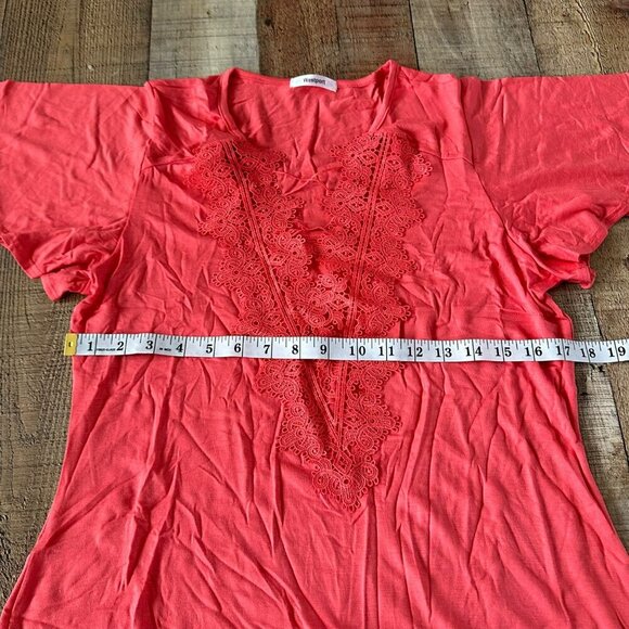 Westport Women's Size Medium Crochet Trim Flutter Sleeve Knit Top in Coral Pink - Picture 3 of 7